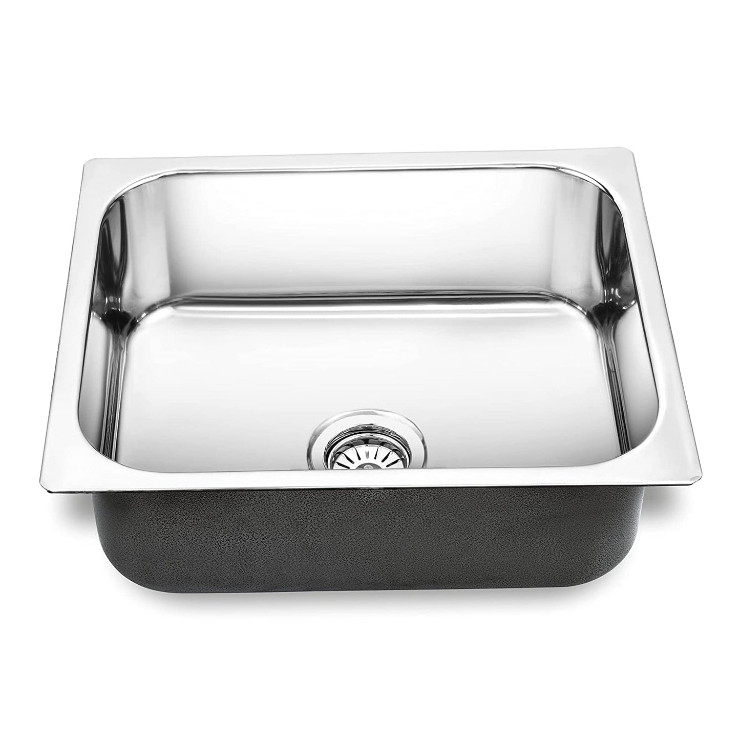 SIROTIA 18" X 16" X 8" Single Bowl Kitchen Sink With Chrome Finish. 304 Grade SS (Square Round)