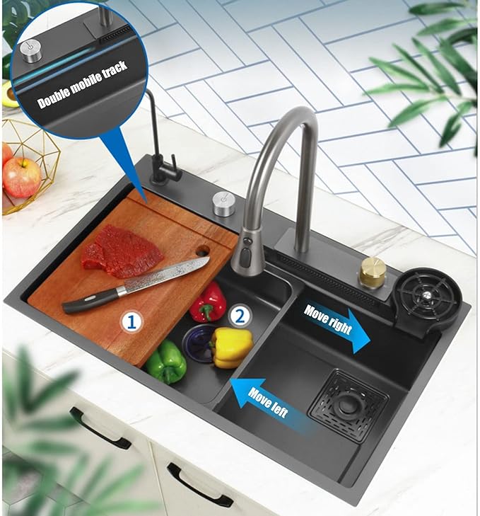 SIROTIA 30"X18"X10" Waterfall Single Bowl Handmade Kitchen Sink.
